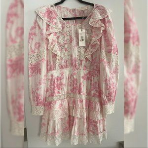 Love Shack Fancy Santorini Dress Cotton Pink Cream XL NWT